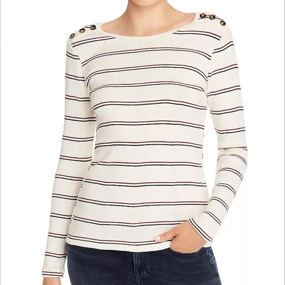 Frame Denim Tops - FRAME | Classic Old Money Edie Button Detail Striped Sweater | Size Large